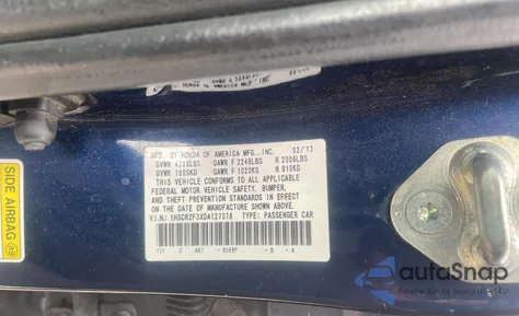 2013 Honda Accord Lx из США, поврежденный, VIN 1HGCR2F3XDA127078